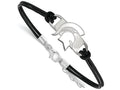 LogoArt Sterling Silver Michigan State University Leather Bracelet Small Center