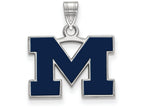 LogoArt Sterling Silver Michigan (univ Of) Small Blue Enamel Pendant Necklace
