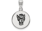 LogoArt Sterling Silver North Carolina State University Medium Enamel Disc Pendant Necklace