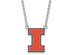 LogoArt Sterling Silver University Of Illinois Large Enamel Pendant Necklace