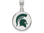 LogoArt Sterling Silver Michigan State University Medium Enamel Disc Pendant Necklace