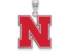 LogoArt Sterling Silver University Of Nebraska Large Enamel Pendant Necklace