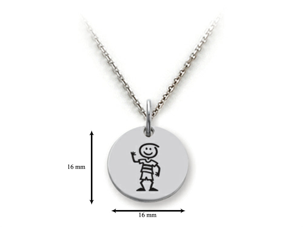 Family Values 925 Sterling Silver Boy Disc Pendant Necklace - Chain Included