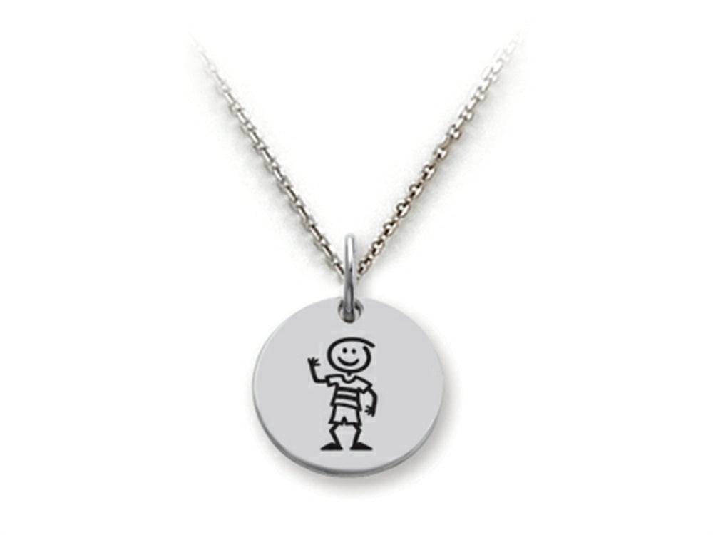 Family Values 925 Sterling Silver Boy Disc Pendant Necklace - Chain Included