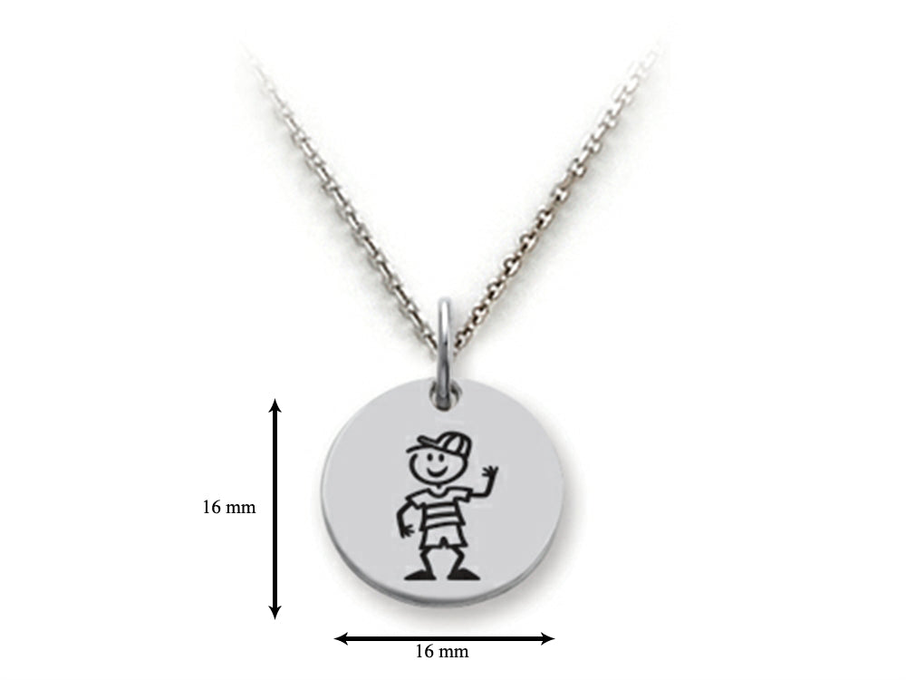 Family Values 925 Sterling Silver Boy With Cap Disc Pendant Necklace - Chain Included