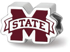 Logoart 925 Sterling Silver Mississippi  State University m With state Banner Enameled Extruded Bead