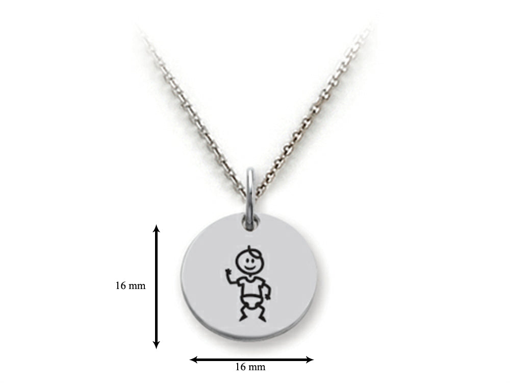 Family Values 925 Sterling Silver Baby Boy Disc Pendant Necklace - Chain Included