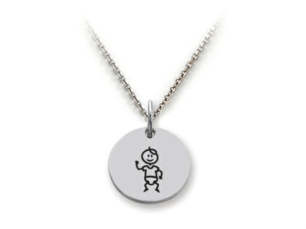 Family Values 925 Sterling Silver Baby Boy Disc Pendant Necklace - Chain Included
