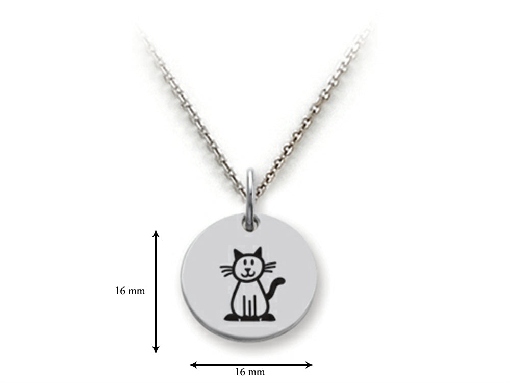 Family Values 925 Sterling Silver Kitty Disc Pendant Necklace - Chain Included