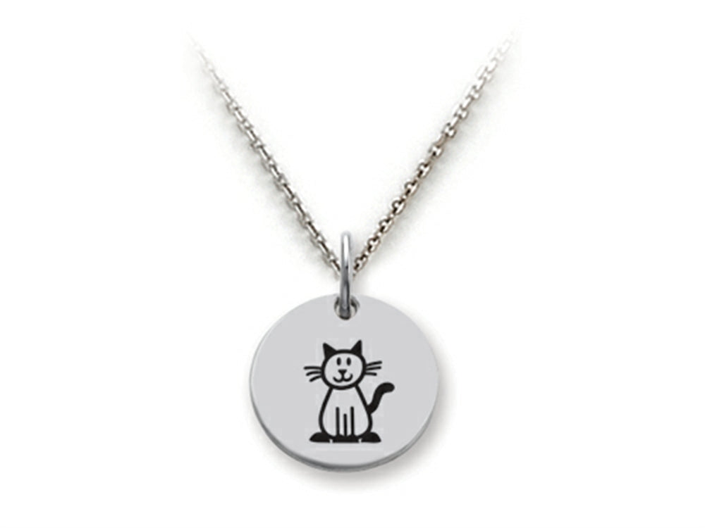 Family Values 925 Sterling Silver Kitty Disc Pendant Necklace - Chain Included