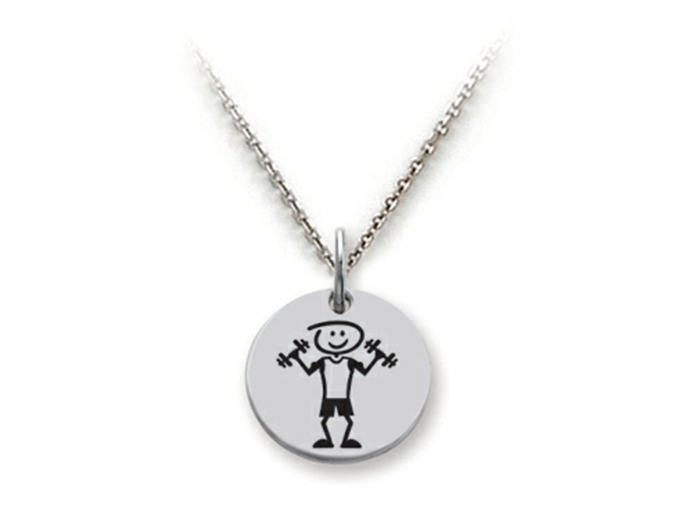 Family Values 925 Sterling Silver Weightlifter Disc Pendant Necklace - Chain Included