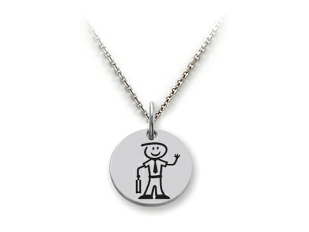 Family Values 925 Sterling Silver Executive Dad Disc Pendant Necklace - Chain Included