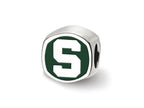 LogoArt Sterling Silver Michigan State University Spartan Head Cushion-Cut Double Logo Bead Charm