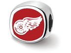 Logoart 925 Sterling Silver Detroit Red Wings Red Wing winged Wheel Cushion-Cut Double Logo Bead