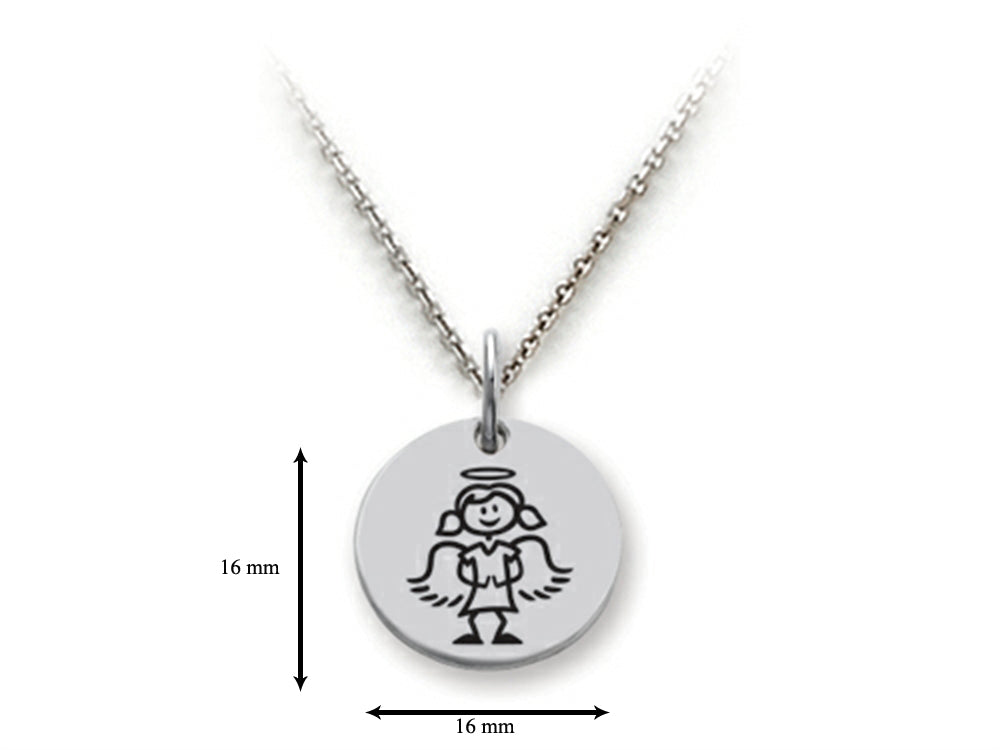 Family Values 925 Sterling Silver Angelic Girl Disc Pendant Necklace - Chain Included