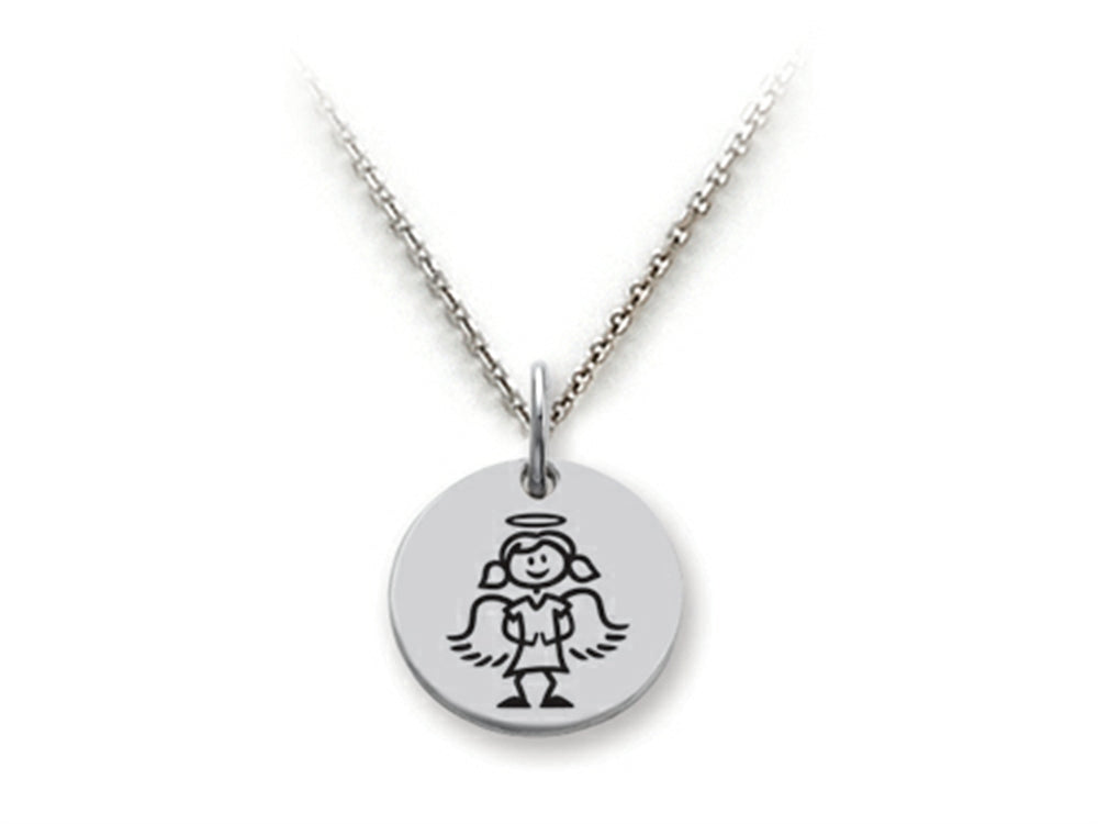 Family Values 925 Sterling Silver Angelic Girl Disc Pendant Necklace - Chain Included
