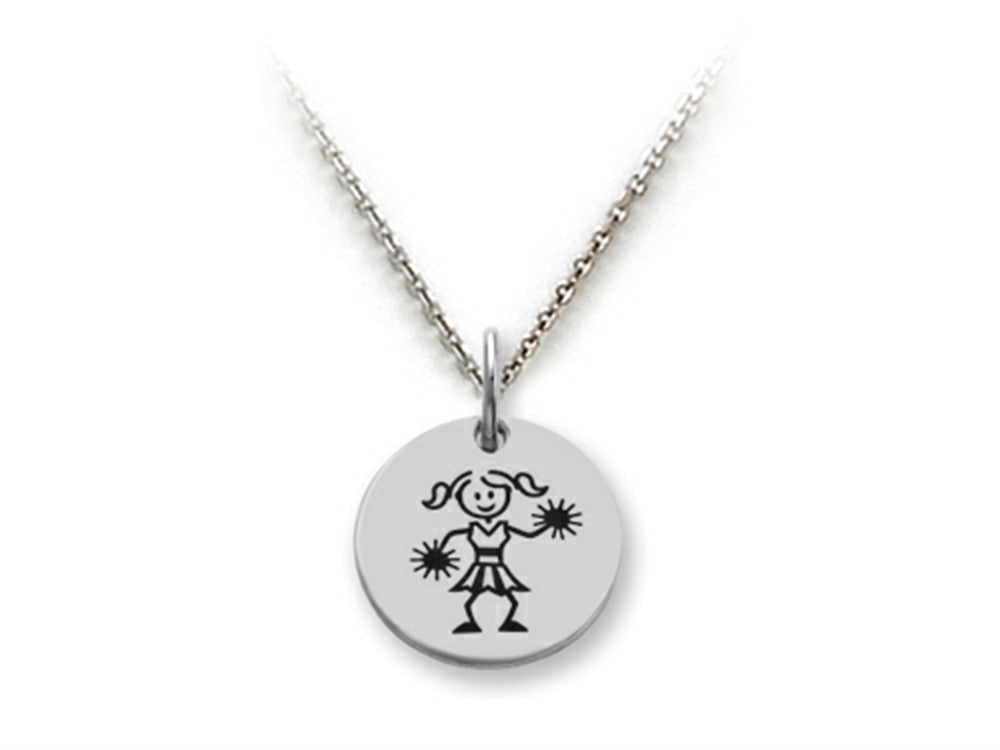 Family Values 925 Sterling Silver Cheerleader Disc Pendant Necklace - Chain Included