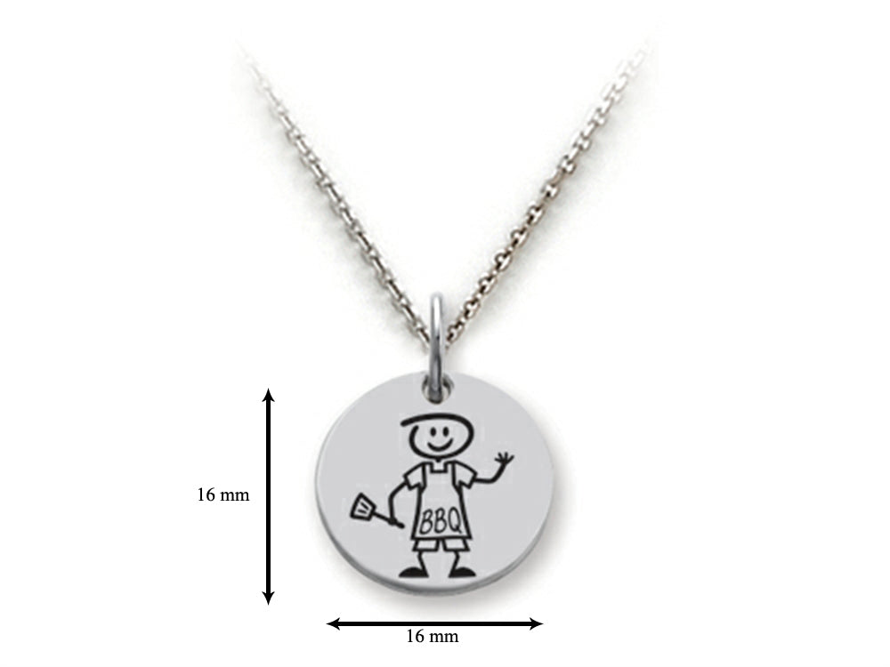 Family Values 925 Sterling Silver BBQ Dad Disc Pendant Necklace - Chain Included
