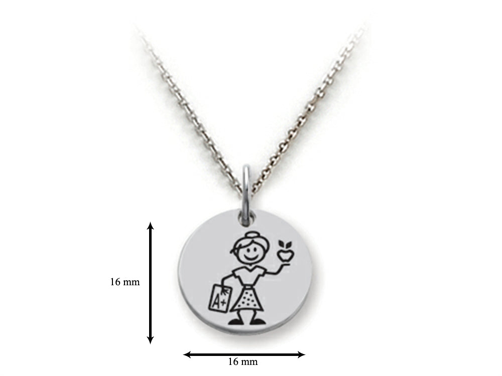 Family Values 925 Sterling Silver Teacher Disc Pendant Necklace - Chain Included