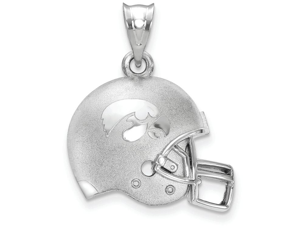 LogoArt Sterling Silver The University Of Iowa Primary Tigerhawk 3D Football Helmet With Logo Pendant Necklace
