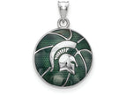 Logoart 925 Sterling Silver Michigan State University Enameled Basketball Pendant