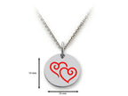 Stellar White 925 Sterling Silver Double Hearts Disc Pendant Necklace - Chain Included
