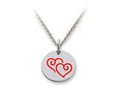 Stellar White 925 Sterling Silver Double Hearts Disc Pendant Necklace - Chain Included