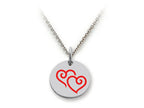 Stellar White 925 Sterling Silver Double Hearts Disc Pendant Necklace - Chain Included