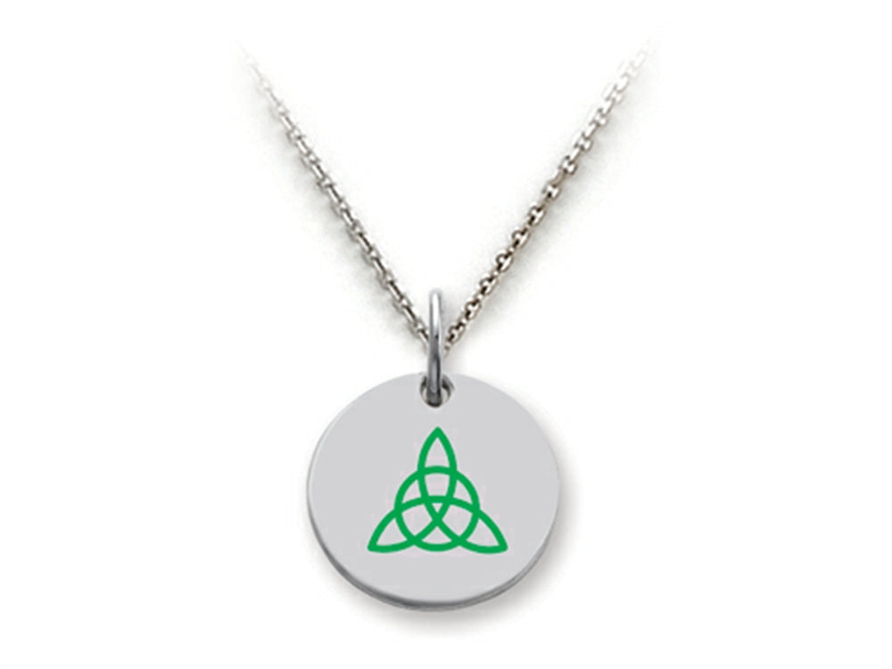Stellar White 925 Sterling Silver Celtic Triquetra Disc Pendant Necklace - Chain Included