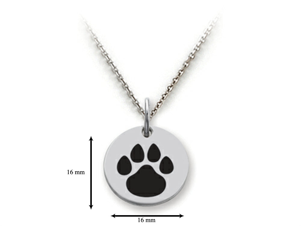 Stellar White 925 Sterling Silver Solid Paw Print Disc Pendant Necklace - Chain Included