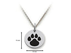 Stellar White 925 Sterling Silver Solid Paw Print Disc Pendant Necklace - Chain Included