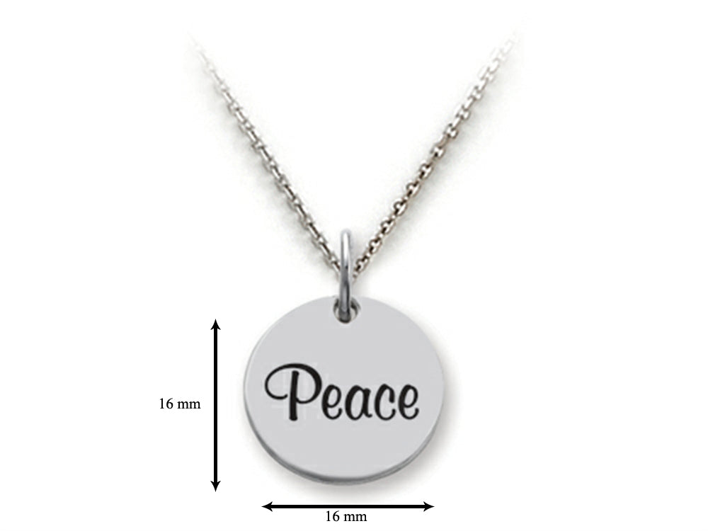 Stellar White 925 Sterling Silver Peace Disc Pendant Necklace - Chain Included