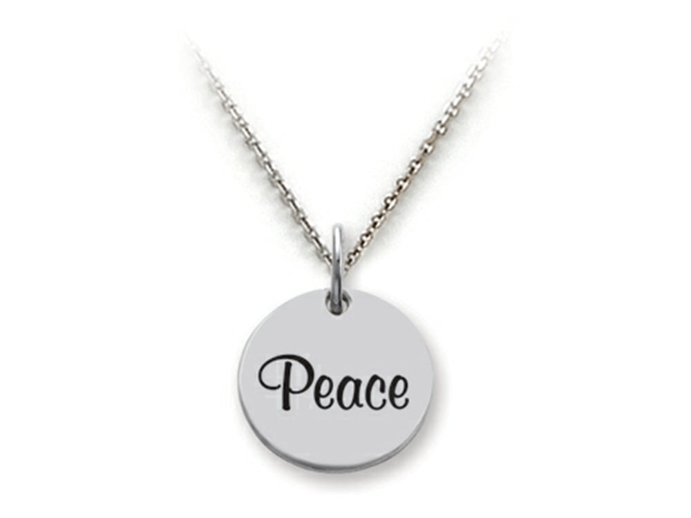 Stellar White 925 Sterling Silver Peace Disc Pendant Necklace - Chain Included