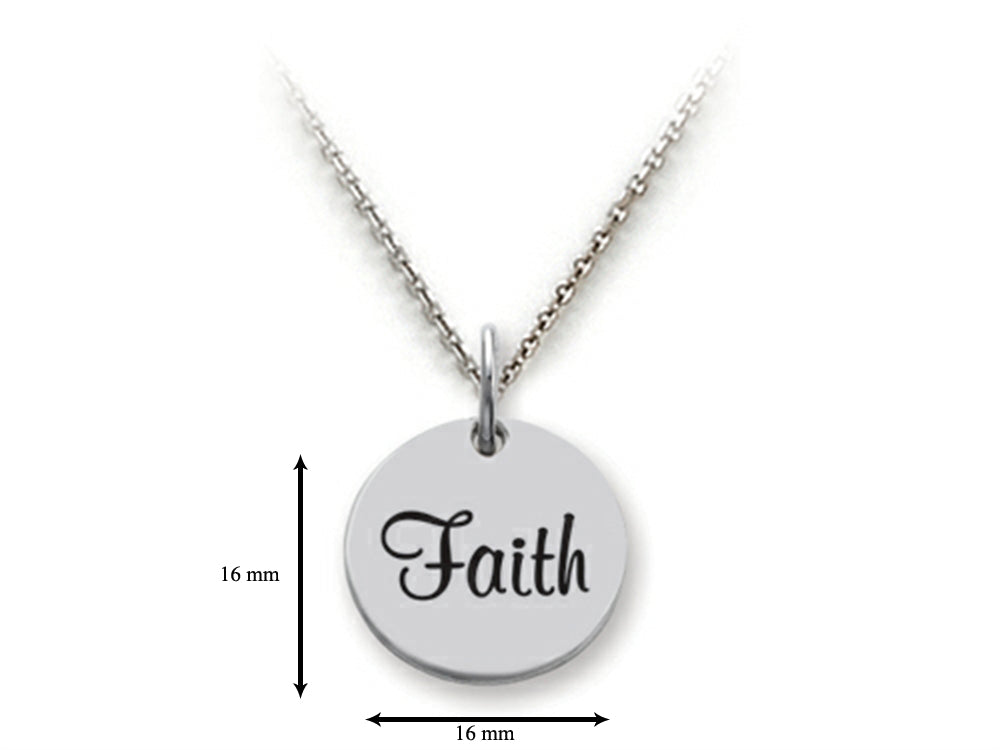 Stellar White 925 Sterling Silver Faith Disc Pendant Necklace - Chain Included
