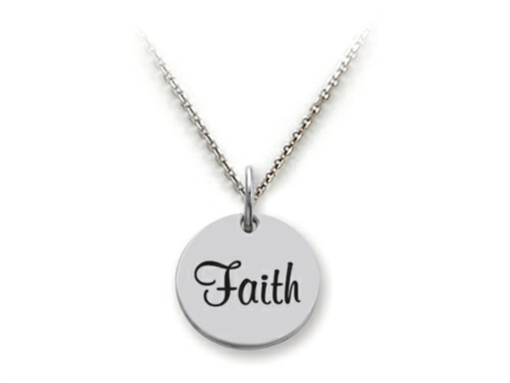 Stellar White 925 Sterling Silver Faith Disc Pendant Necklace - Chain Included