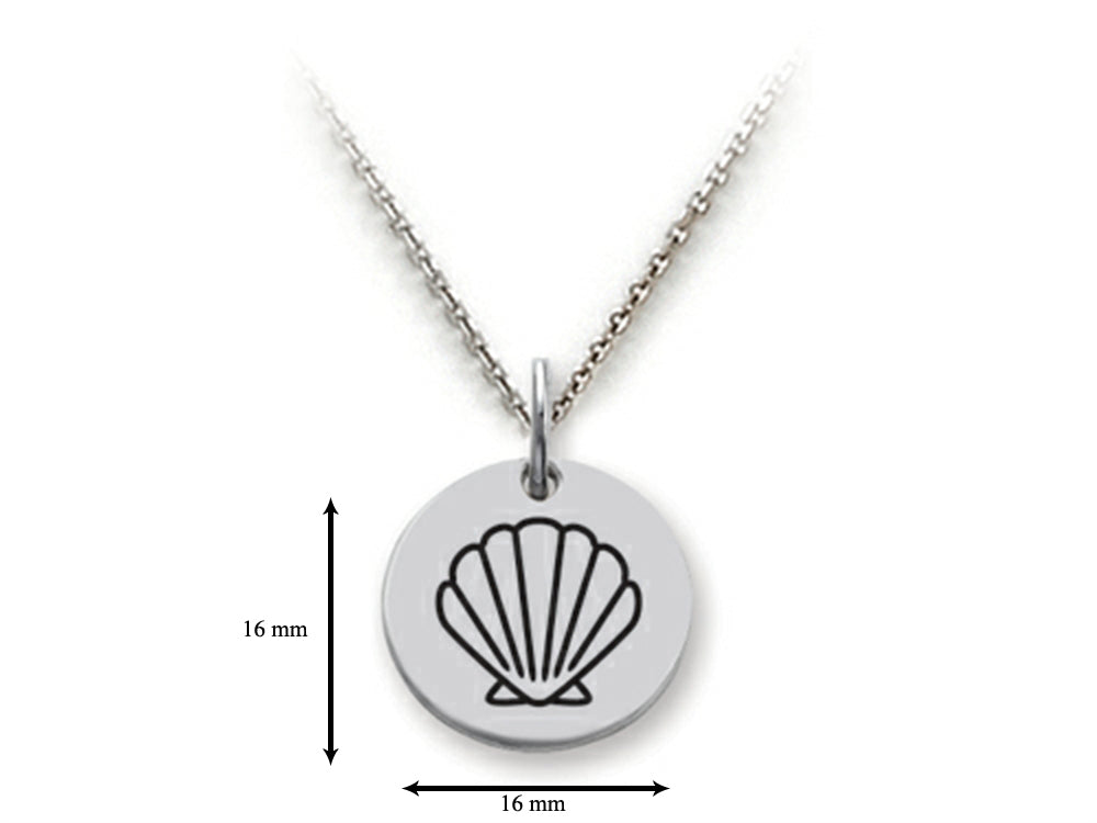 Stellar White 925 Sterling Silver Outline Shell Disc Pendant Necklace - Chain Included