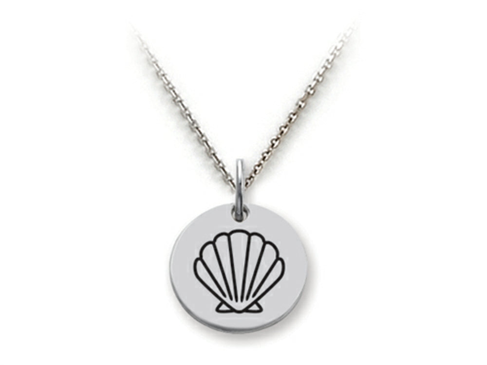 Stellar White 925 Sterling Silver Outline Shell Disc Pendant Necklace - Chain Included