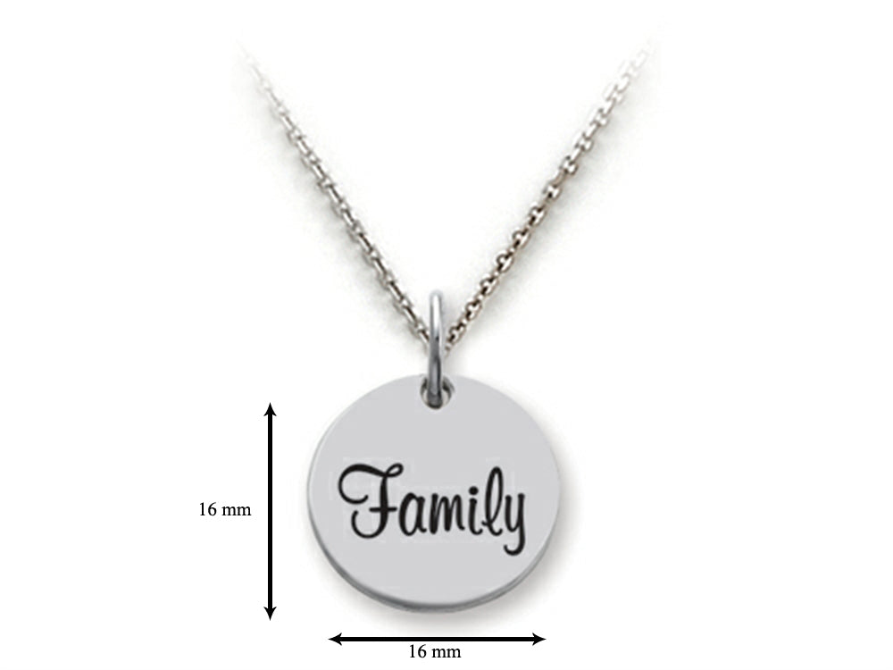 Stellar White 925 Sterling Silver Family Disc Pendant Necklace - Chain Included