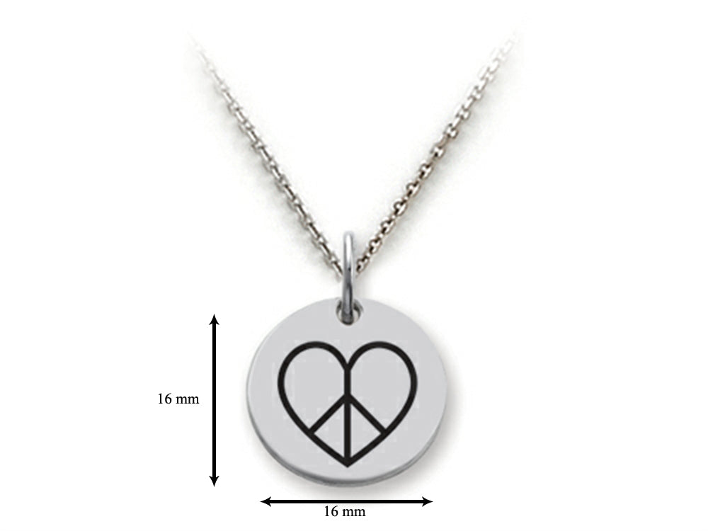 Stellar White 925 Sterling Silver Peace Heart Disc Pendant Necklace - Chain Included