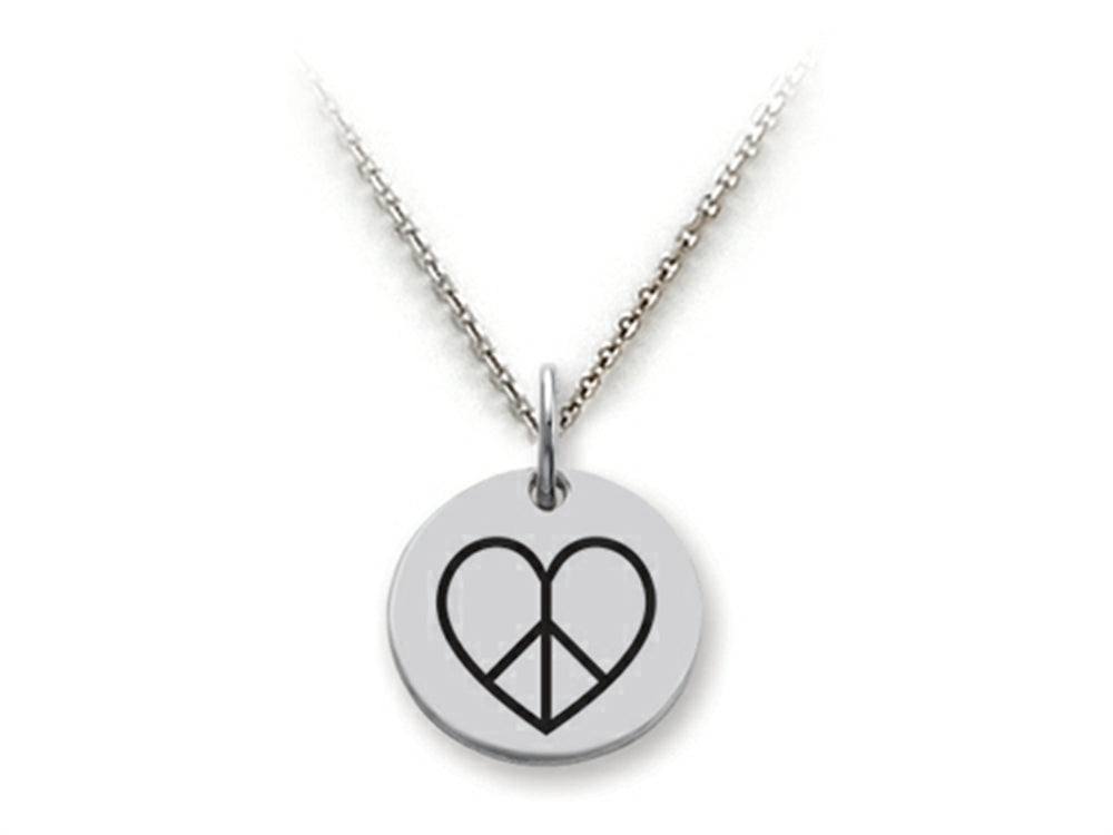 Stellar White 925 Sterling Silver Peace Heart Disc Pendant Necklace - Chain Included