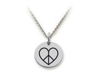 Stellar White 925 Sterling Silver Peace Heart Disc Pendant Necklace - Chain Included