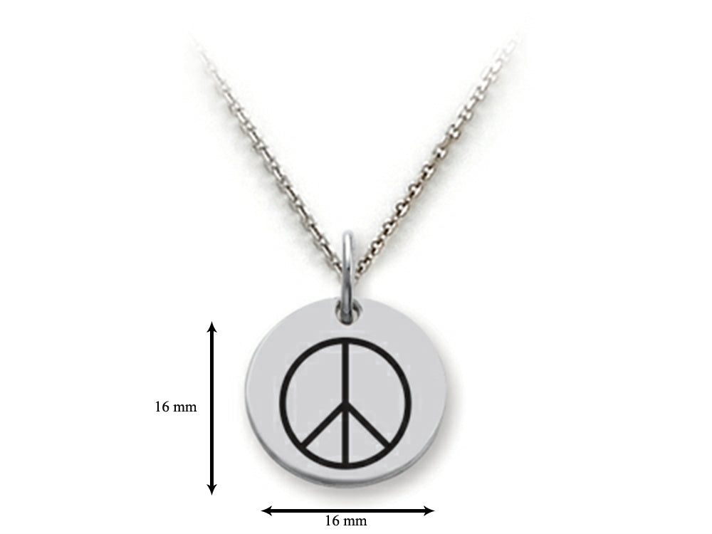 Stellar White 925 Sterling Silver Peace Sign Disc Pendant Necklace - Chain Included