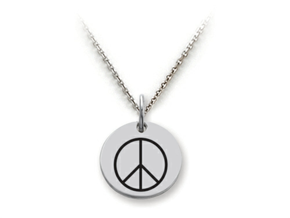Stellar White 925 Sterling Silver Peace Sign Disc Pendant Necklace - Chain Included