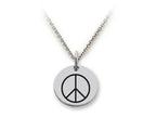 Stellar White 925 Sterling Silver Peace Sign Disc Pendant Necklace - Chain Included