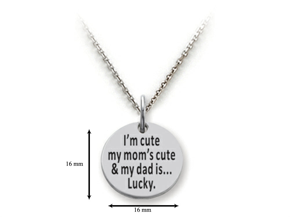 Stellar White 925 Sterling Silver I'm Cute Disc Pendant Necklace - Chain Included