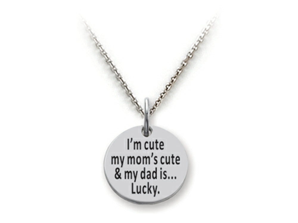 Stellar White 925 Sterling Silver I'm Cute Disc Pendant Necklace - Chain Included