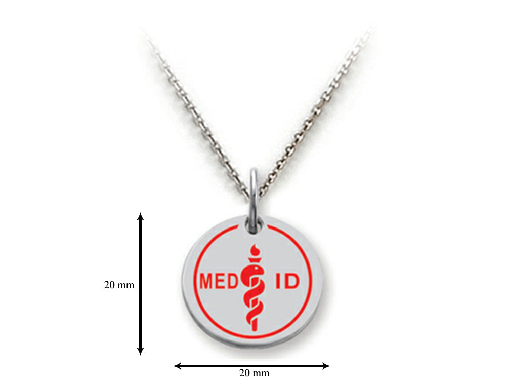 Stellar White 925 Sterling Silver MED ID Medium Disc Pendant Necklace - Chain Included