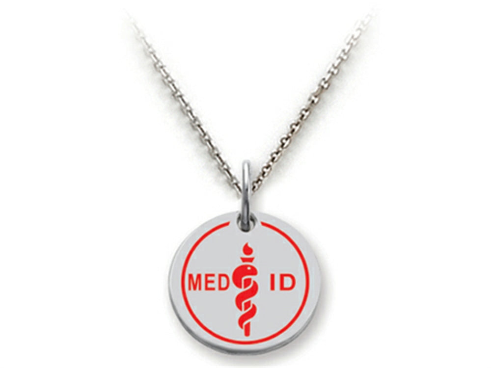Stellar White 925 Sterling Silver MED ID Medium Disc Pendant Necklace - Chain Included