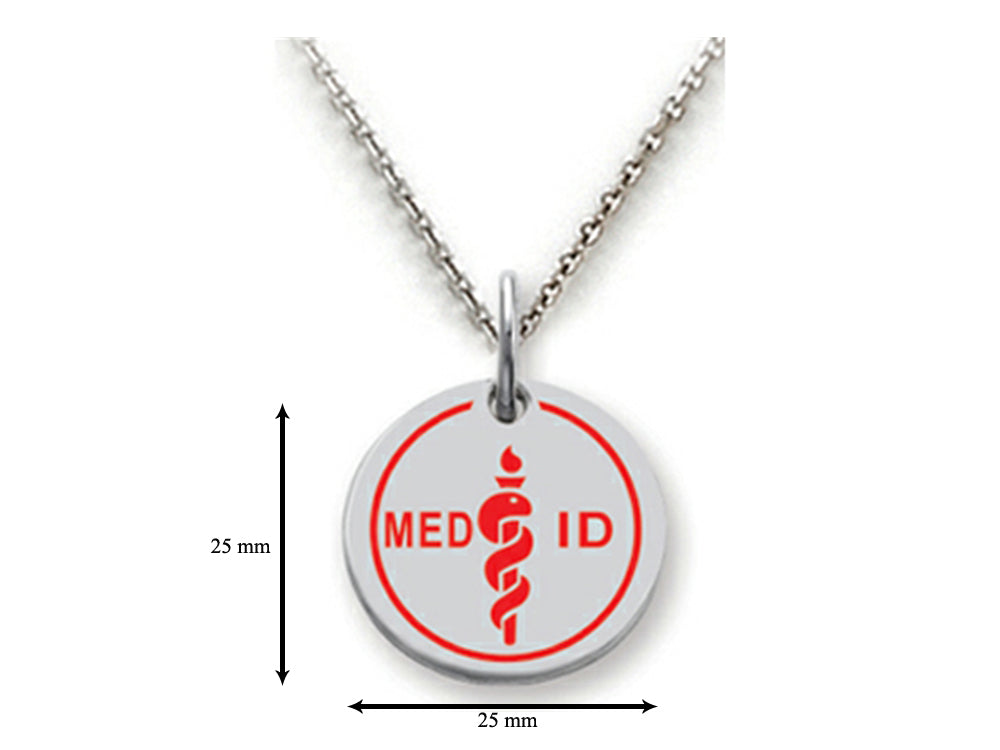 Stellar White 925 Sterling Silver MED ID Large Disc Pendant Necklace - Chain Included