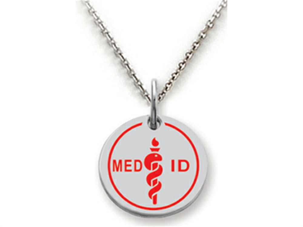 Stellar White 925 Sterling Silver MED ID Large Disc Pendant Necklace - Chain Included